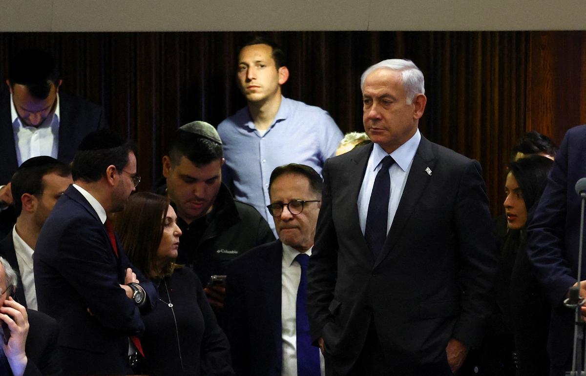 El primer ministro israelí, Binyamín Netanyahu, durante una reunión en la Kneset, este lunes.