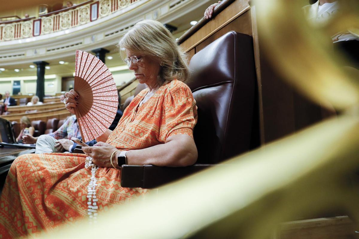 La diputada del PP Elvira Rodríguez mira su teléfono durante una sesión reciente del pleno del Congreso La diputada del PP Elvira Rodríguez mira su teléfono durante una sesión reciente del pleno del Congreso