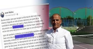 Javier Molina, el cargo de la FTM imputado, junto al escrito que divulgó en su Facebook. 