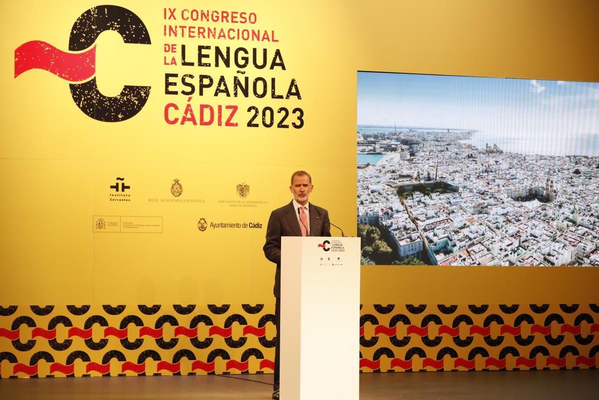 El Rey Felipe VI, en su discurso de inauguración del IX Congreso de la Lengua Española de Cádiz.  