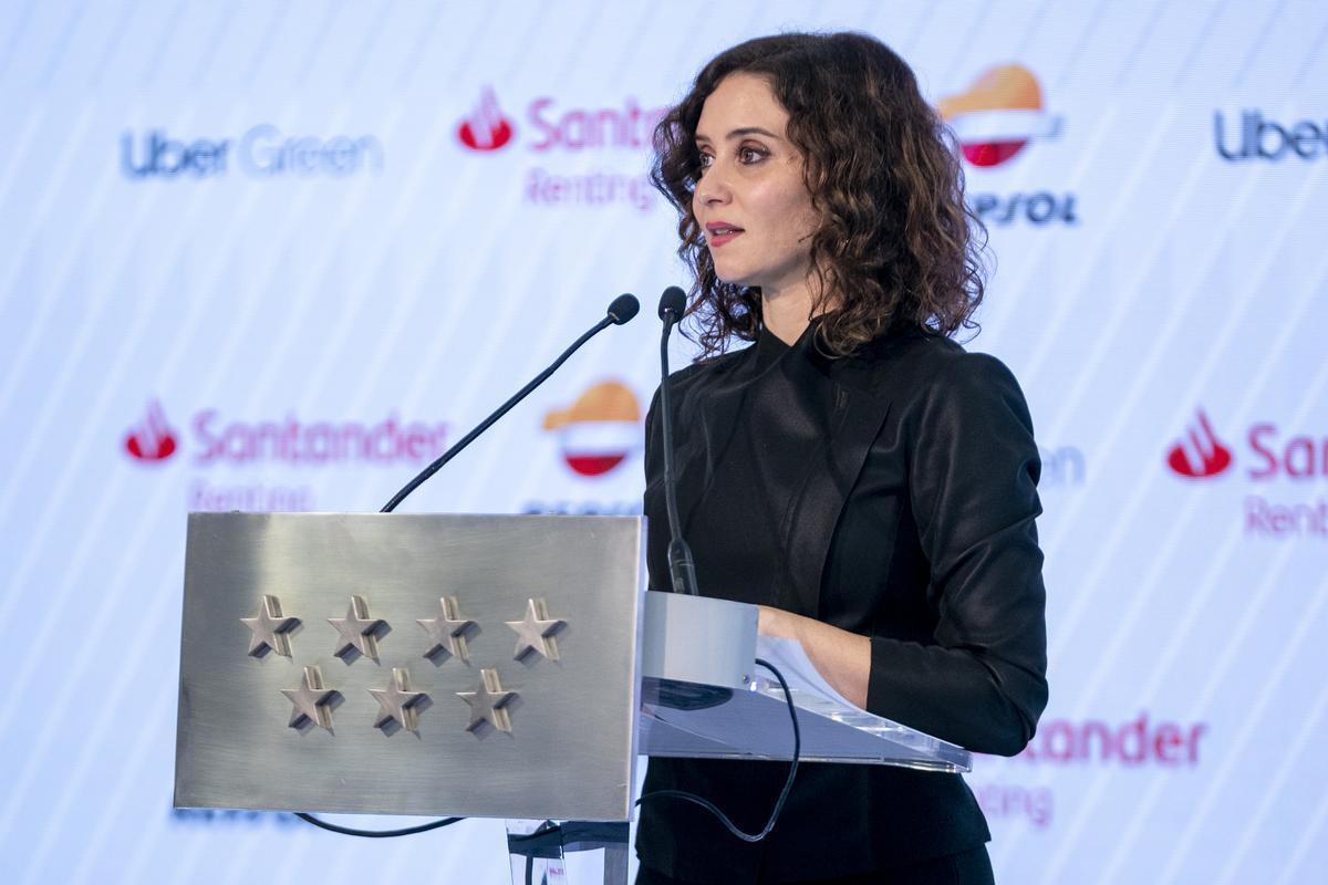 La presidenta de la Comunidad de Madrid, Isabel Díaz Ayuso, interviene en un acto empresarial este jueves.