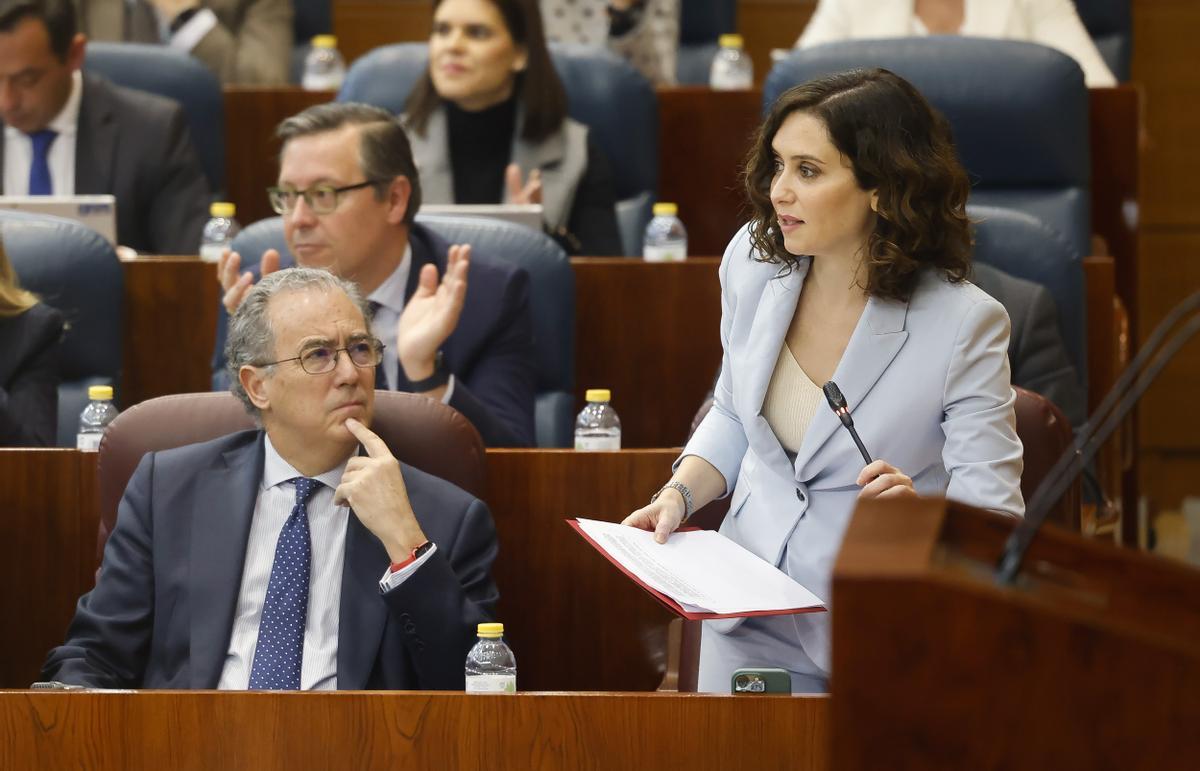 Isabel Díaz Ayuso en la sesión de control en la Asamblea de Madrid.
