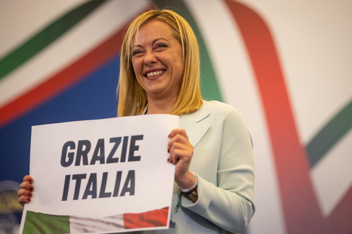 Giorgia Meloni, en la rueda de prensa tras conocerse los resultados en las elecciones en Italia. EPC