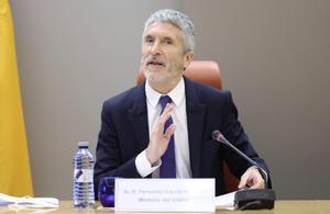 El ministro de Interior, Fernando Grande-Marlaska, en la presentación del balance de siniestralidad vial de 2021, en la sede de la Dirección General de Tráfico, a 7 de enero de 2022, en Madrid (España)