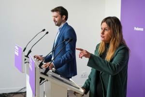 Alejandra Jacinto y Javier Sánchez Serna durante una rueda de prensa de Unidas Podemos la semana pasada.