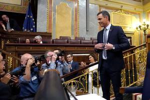 El presidente del Gobierno, Pedro Sánchez, en la primera sesión del debate del estado de la nación en el Congreso. 