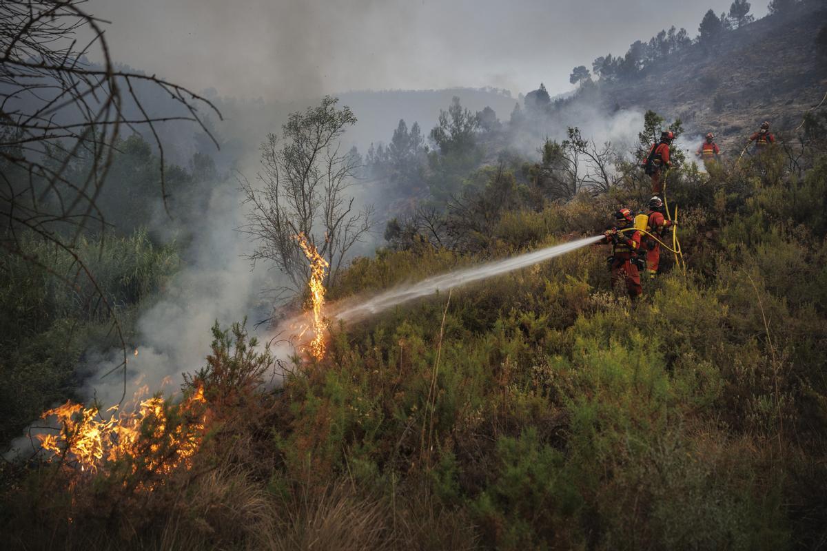 Varios bomberos forestales trabajan en el incendio de Castellón. EPC