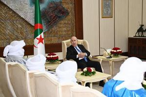 Argel (Argelia), 26 de febrero de 2022.- Abdelmadjid Tebboune con representantes de Malí
