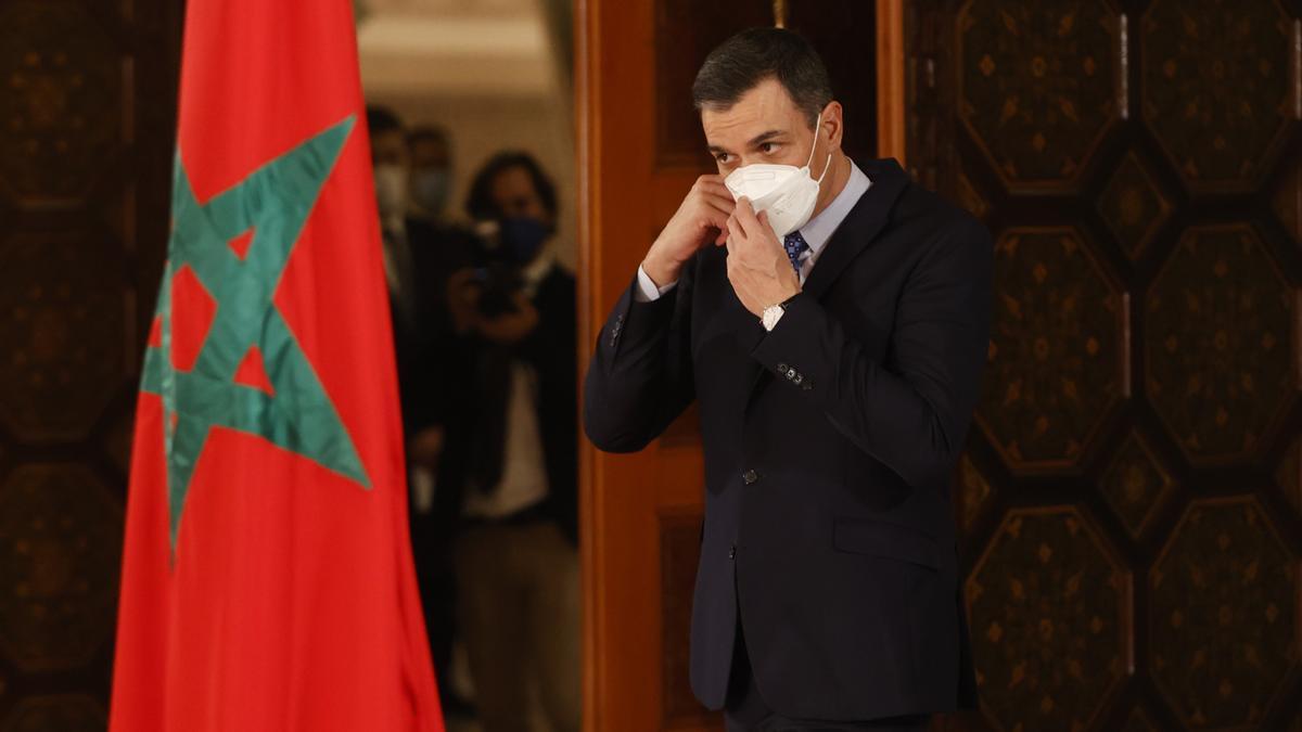 El presidente del Gobierno, Pedro Sánchez, durante su visita a Rabat (Marruecos).