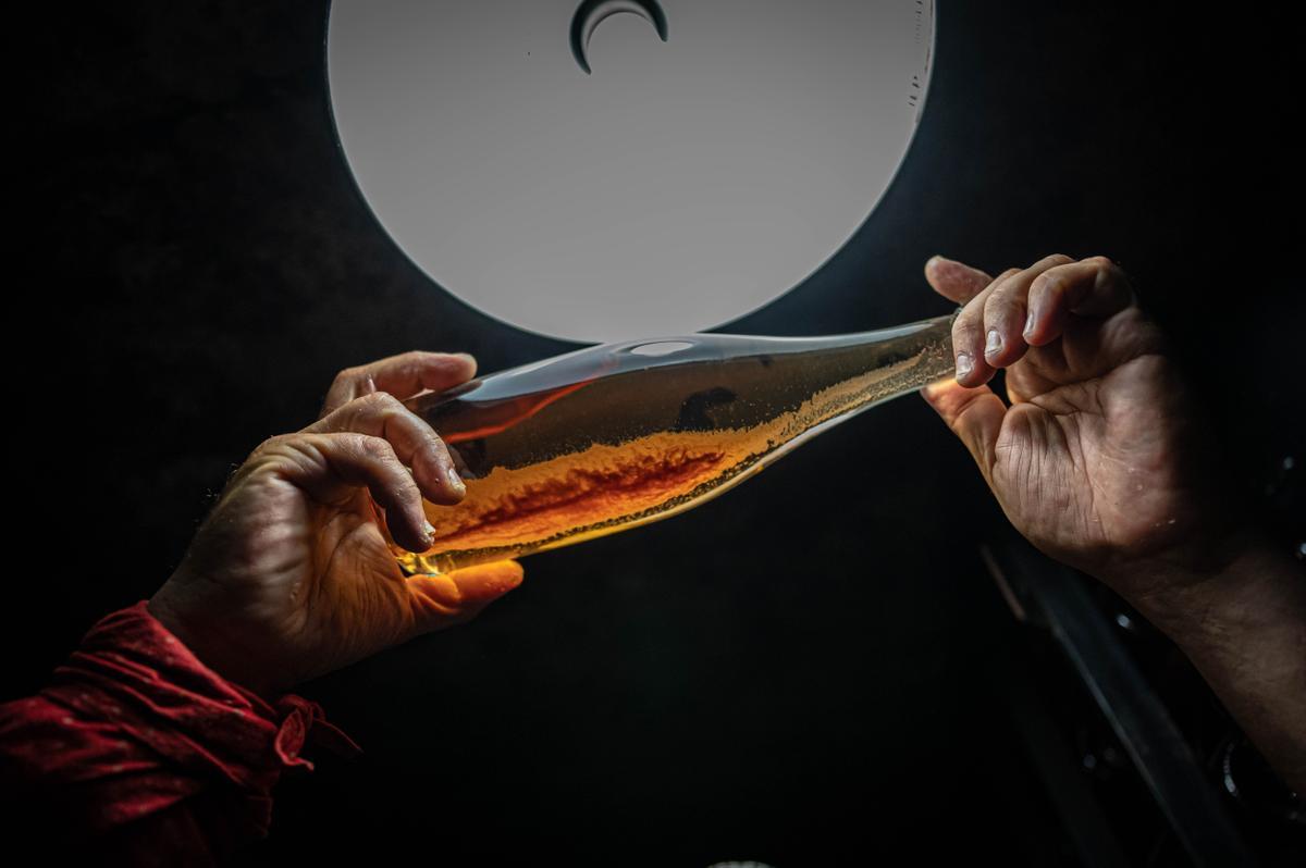 Visualización del poso de fermentación existente en distintas botellas de vino. Visualización del poso de fermentación existente en distintas botellas de vino.