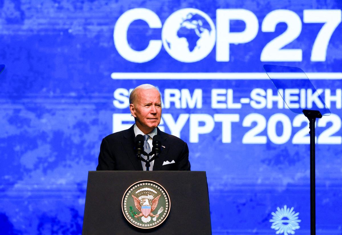El presidente de Estados Unidos, Joe Biden, este viernes en la cumbre del clima COP27 que se celebra en Sharm El-Sheikh (Egipto).