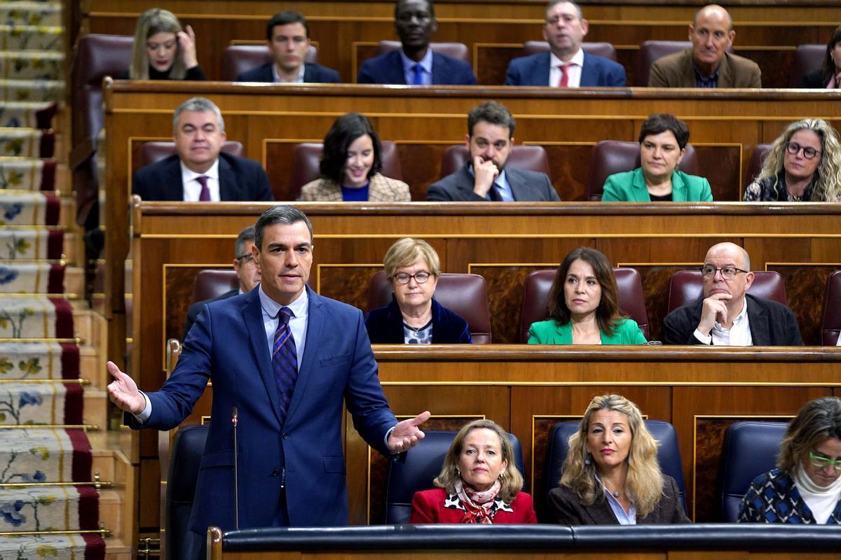Pedro Sánchez, durante una sesión de control al Gobierno en el Congreso de los Diputados. DAVID CASTRO