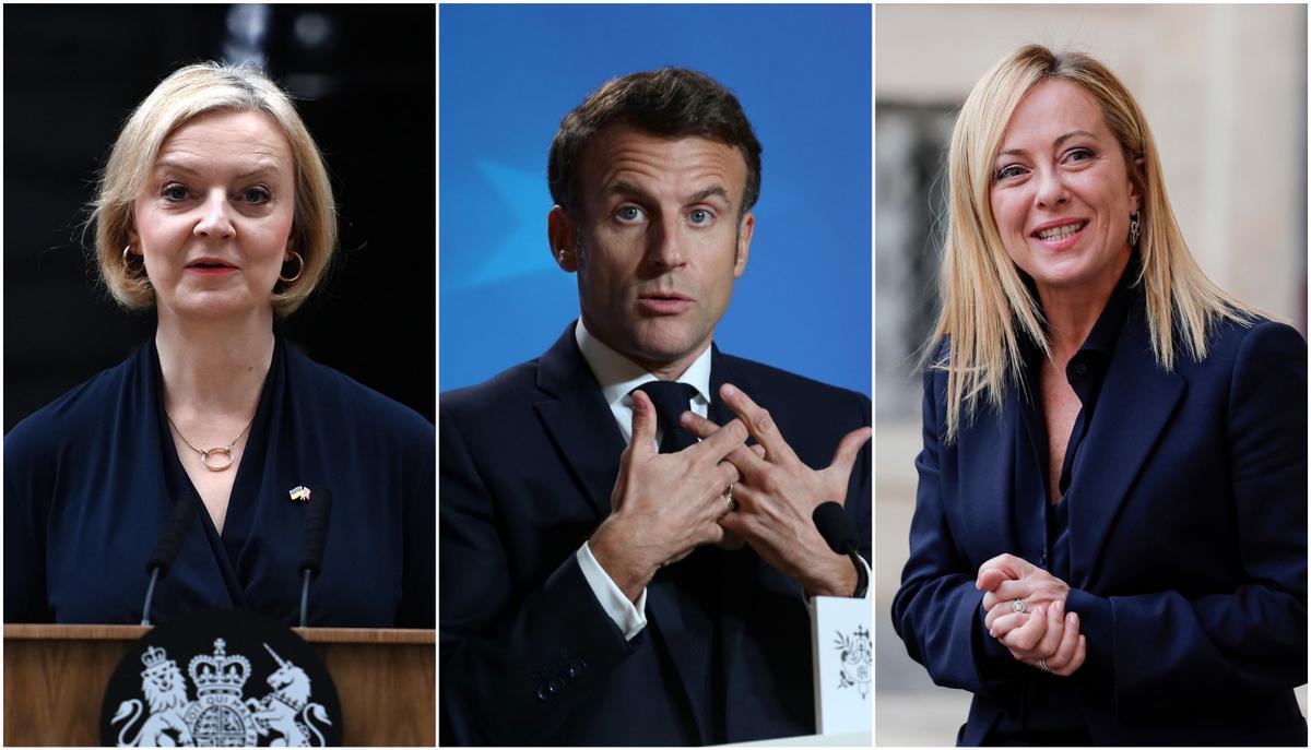 Los líderes de Reino Unido, Francia e Italia, Liz Truss, Emmanuel Macron y Giorgia Meloni Los líderes de Reino Unido, Francia e Italia, Liz Truss, Emmanuel Macron y Giorgia Meloni