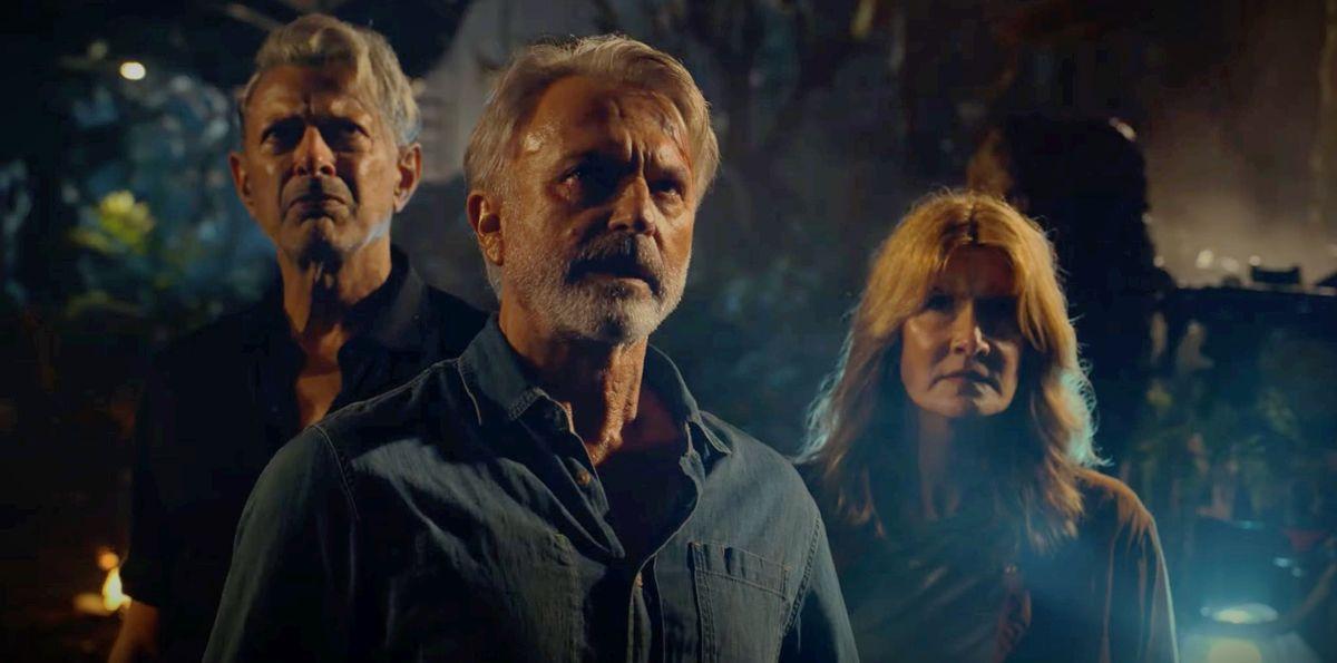 Jeff Goldblum, Sam Neill y Laura Dern, en una imagen de ’Jurassic World: Dominion’.