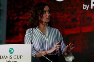 La presidenta de la Comunidad de Madrid, Isabel Díaz Ayuso en el acto de presentación oficial de la Copa Davis este martes